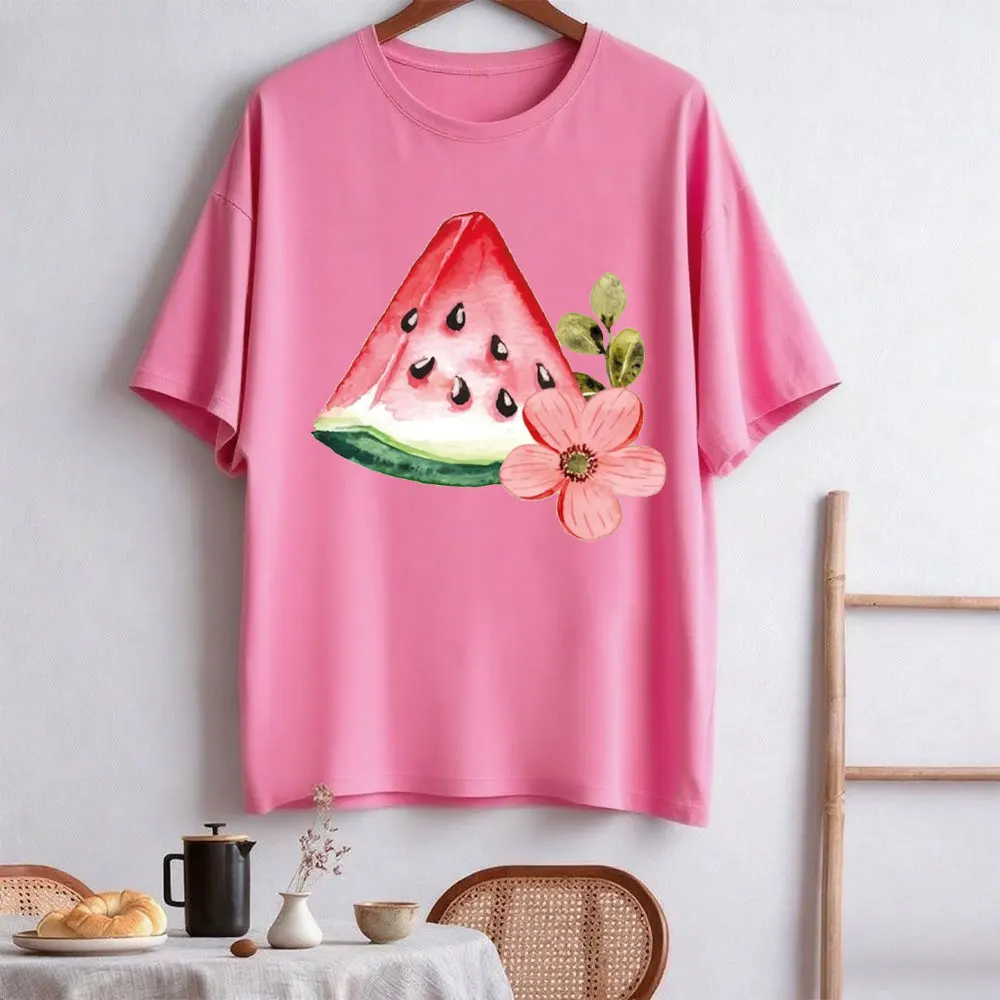 Wassermelone bedrucktes T-Shirt Tops Wassermelonenliebhaber Geschenk Niedliche Tops Ästhetische lässige Damenkleidung Kurzarm-Sweatshirt