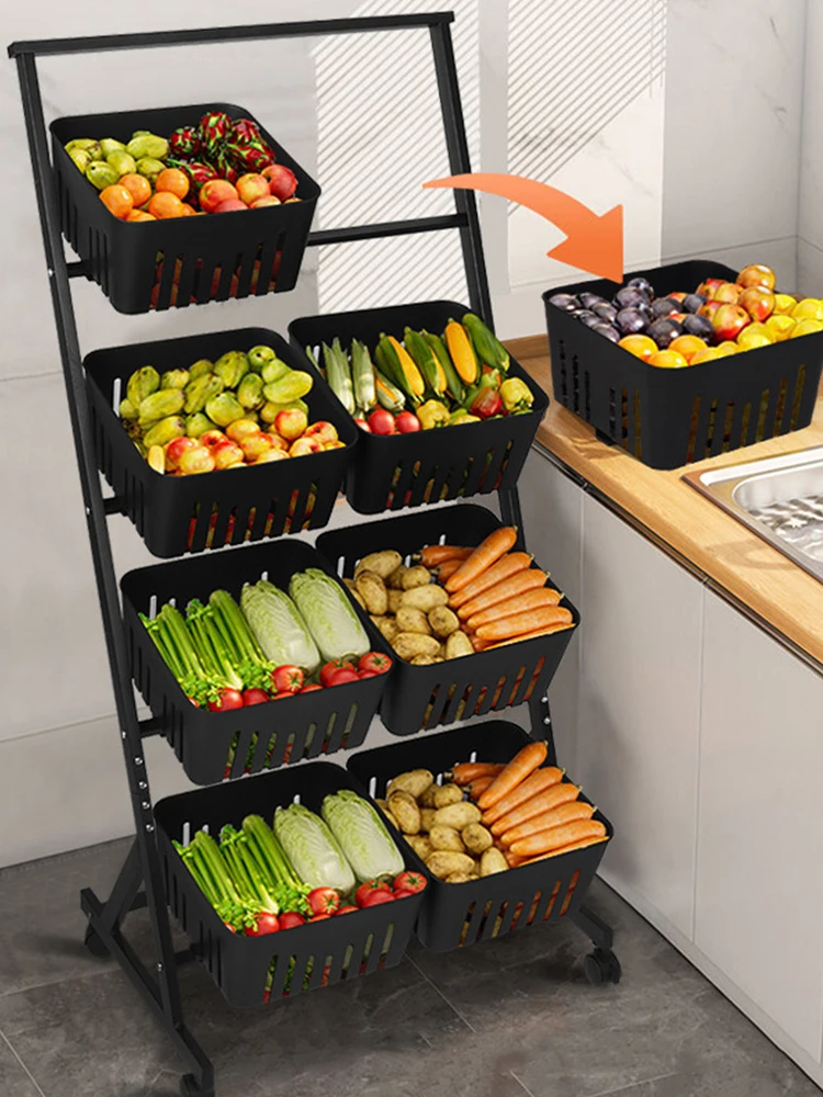 

4-Tier Kitchen Storage Cart W/Rolling Wheels Fruit and Vegetable Basket Vegetable Storage Rack for Pantry Bathroom Laundry Room