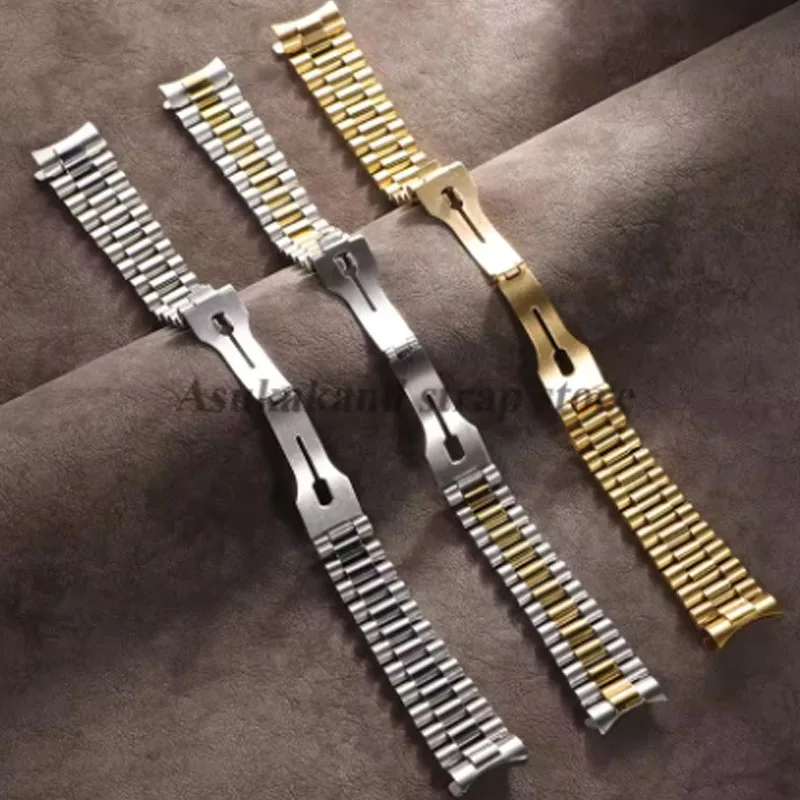 20mm Curved End Stainless Steel WatchStrap for Rolex for Oyster Perpetual Folding Buckle Bracelet For Water Ghost Men Metal Band