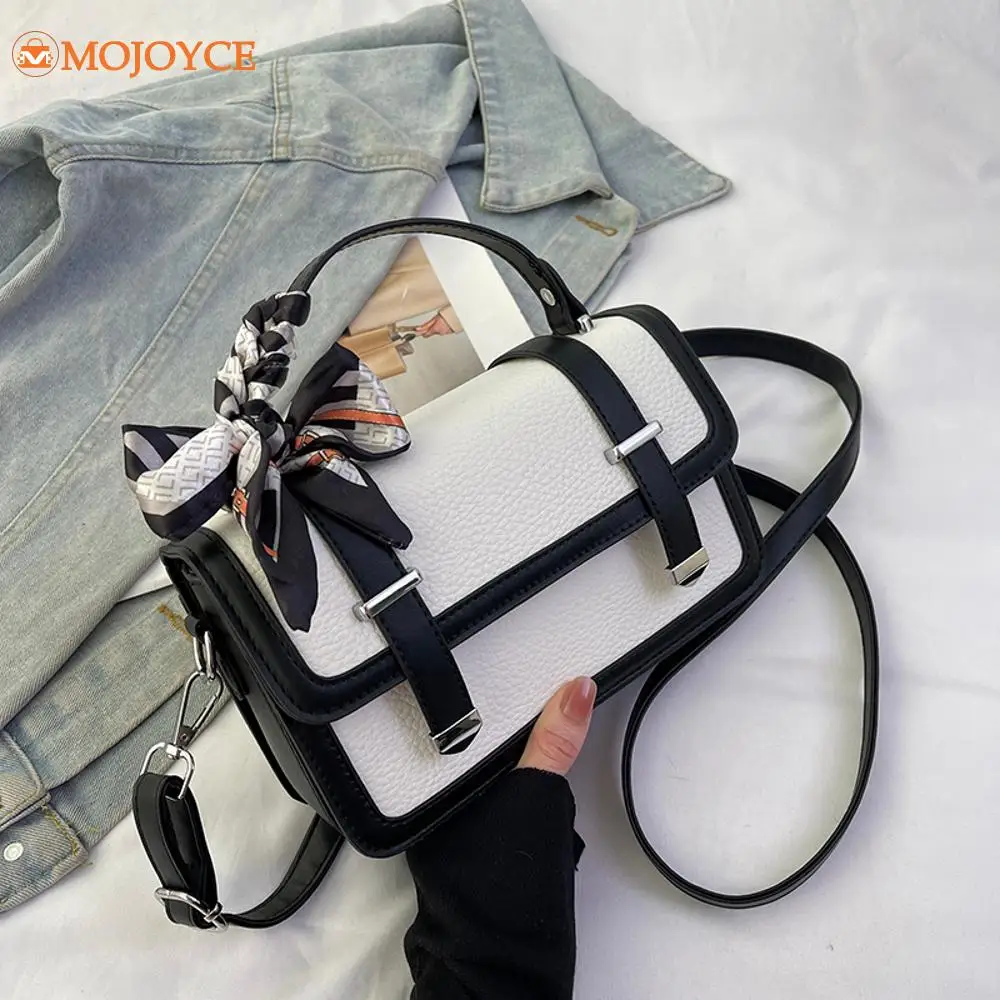 Women Top-handle Bag PU Leather Trendy Handbag Adjustable Strap Crossbody Bags Color Blocking Small Square Bag Exquisite Satchel