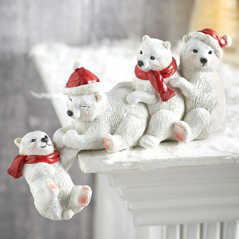 1pc Christmas Resin Ornament Polar Bear Statue Craft Decoration