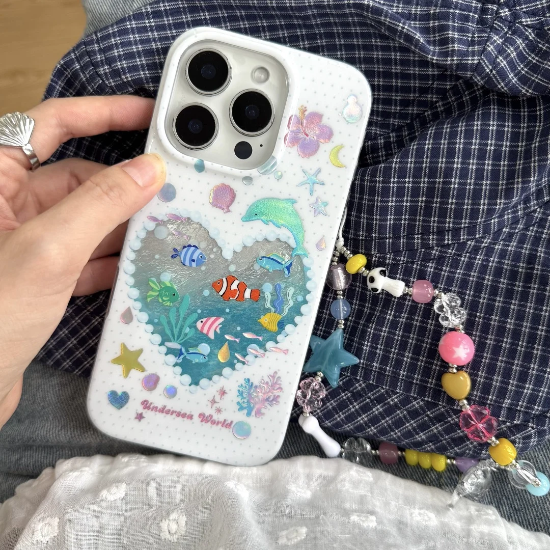 

Creative Aquarium Ocean Fish Animal Phone Case For iPhone 16 Pro 15 13 14 Pro Max INS Summer Water Lovely Soft Bumper Cover