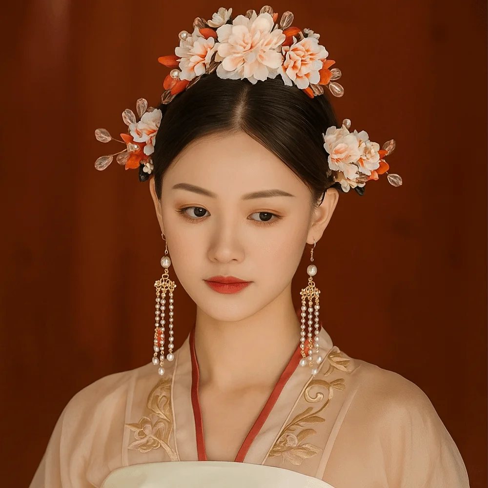 

Exquisite Tassel Chinese Style Hairpin Set Earring for Buns Hanfu Hair Stick Headwear Hair Chopstick Flower Hair Comb Cheongsam