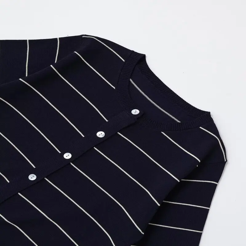 

Summer 2025 New Women's Knitted ort Sve round Ne Stripe Jaet Simple Sle Commute Faion Polyester Fiber ort Length