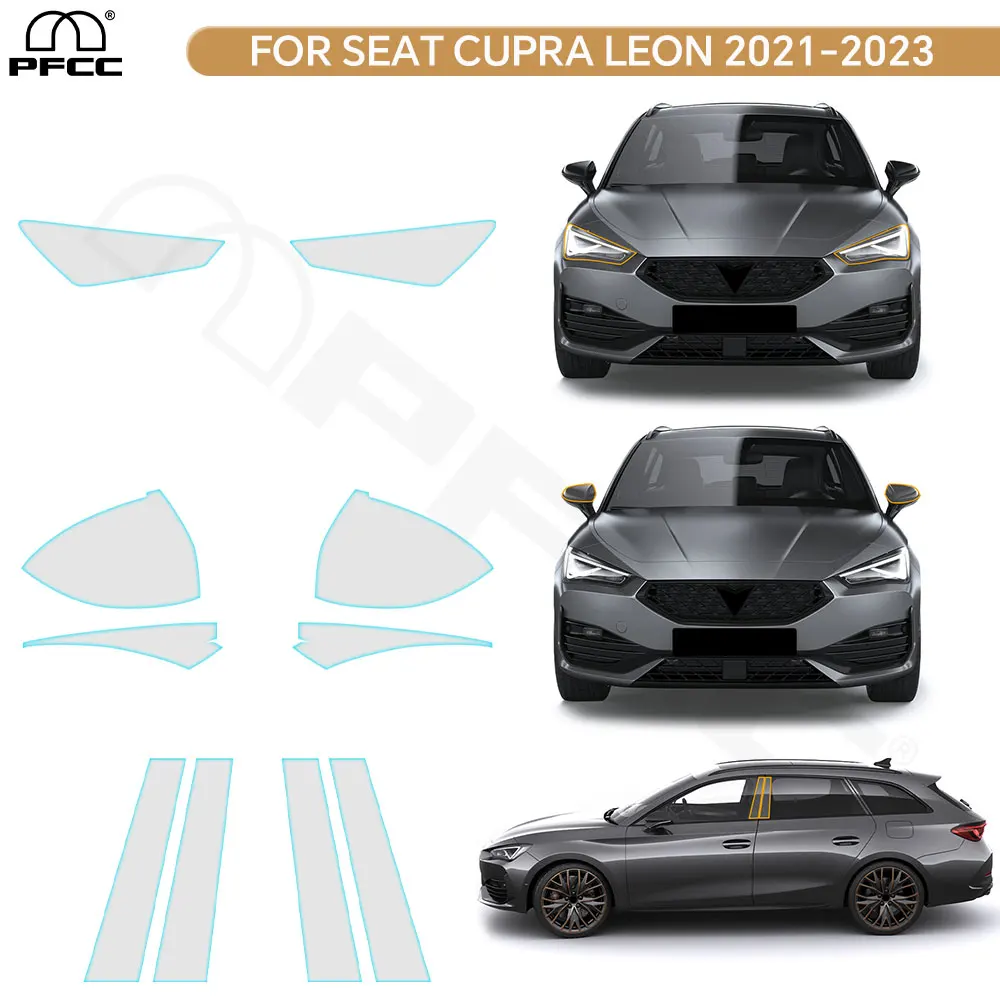 

For Seat Cupra Leon 2021-2023 Headlight Rearview B Pillars TPU Paint Protection Film Pre-cut PPF Anti-scratch Cover Clear Bra