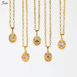Joolim Tarnish Free PVD Waterproof Fashion Hand-painted Love Flower Peace Dove Shell Pendant Stainless Steel Necklace for Women