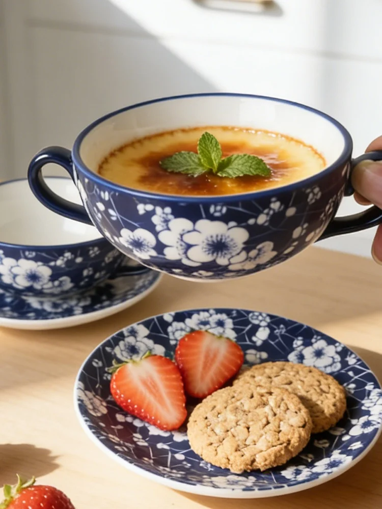 blue-porcelain-double-eared-cerc-bowl-with-plate-for-breakfast-dert-home-use-plum-blossom-pattern-creative-rural-sle