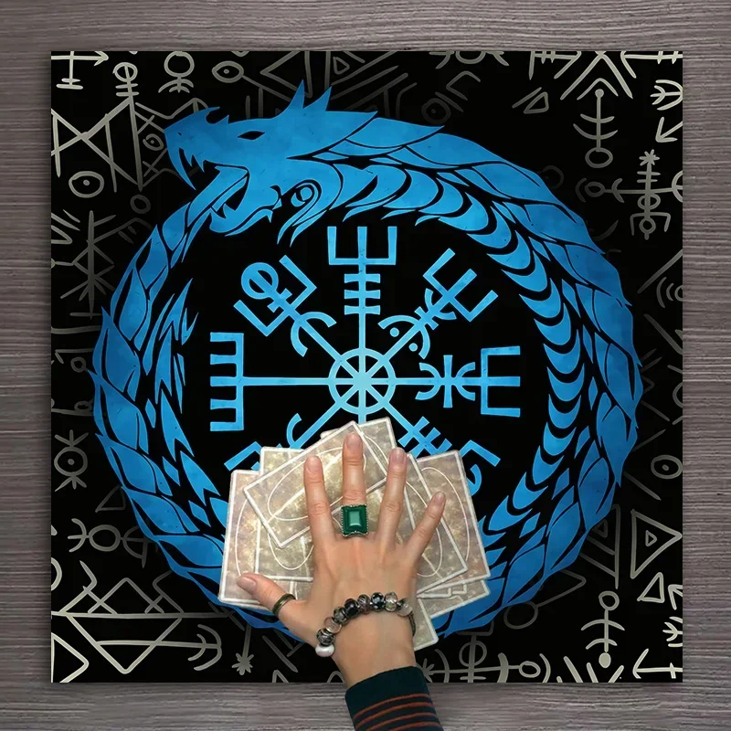 Tarot Cloth Vegvisir Blue Dragon Rune Velvet Cloth Fortune Telling Board Game Mat Polyester Printed Home Decor Altar Cloth