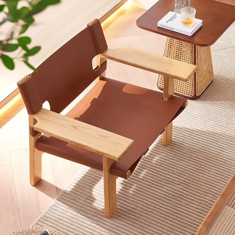 

Designer saddle leather sofa chair Italian minimalist home backrest adjustable bed and breakfast hotel light luxury leisure