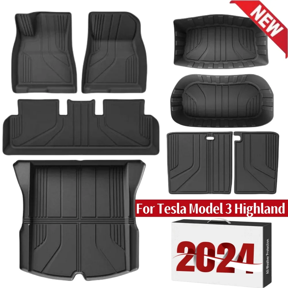 All Inclusive TPE Floor Mats for Tesla Model 3 Highland,All Weather Rear Trunk Storage Mat Anti-slip Pads Waterproof Accessories