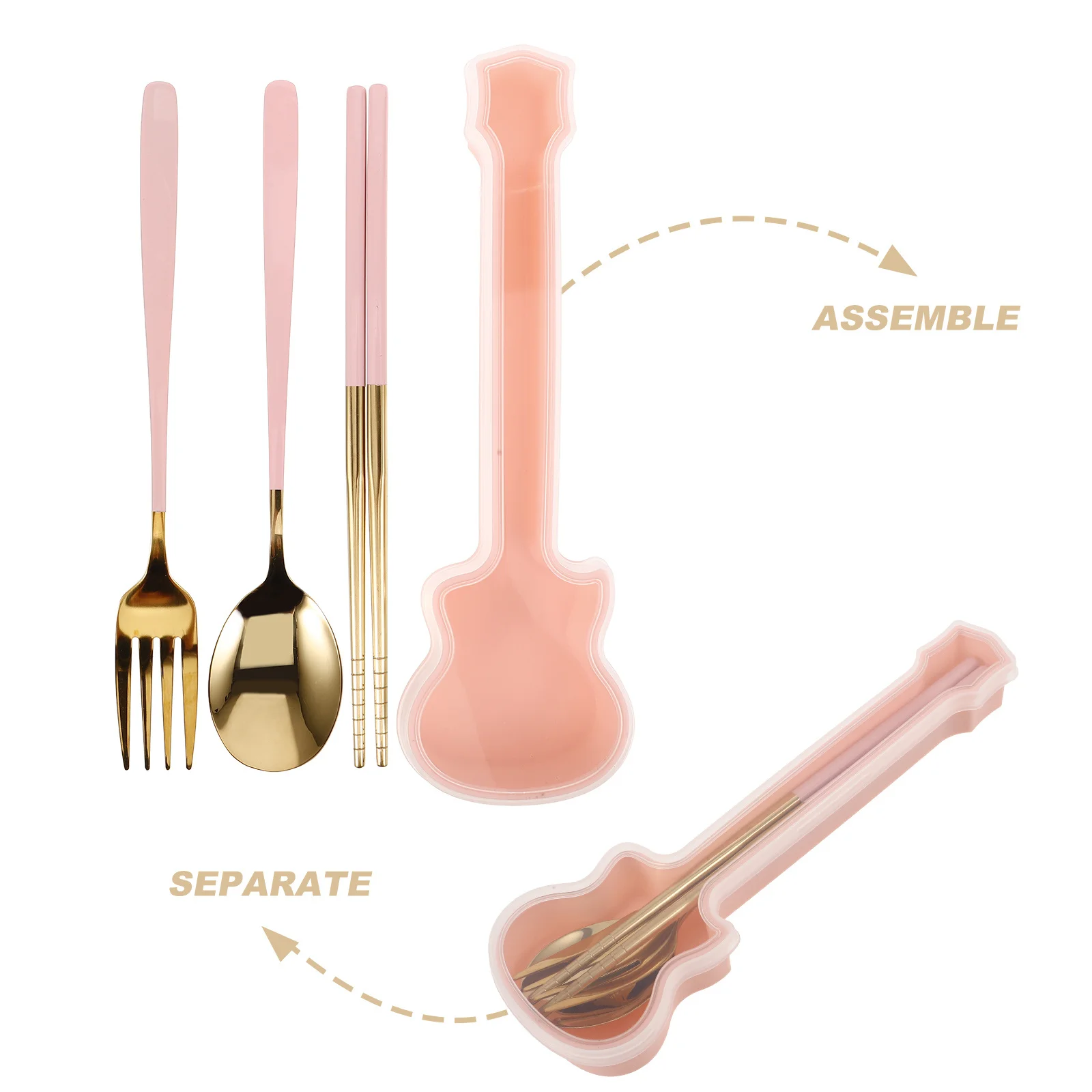 

1 комплект многоразовой посуды для ланч-бокса из нержавеющей стали, дорожные столовые приборы, портативный набор посуды для кемпинга с красочным футляром