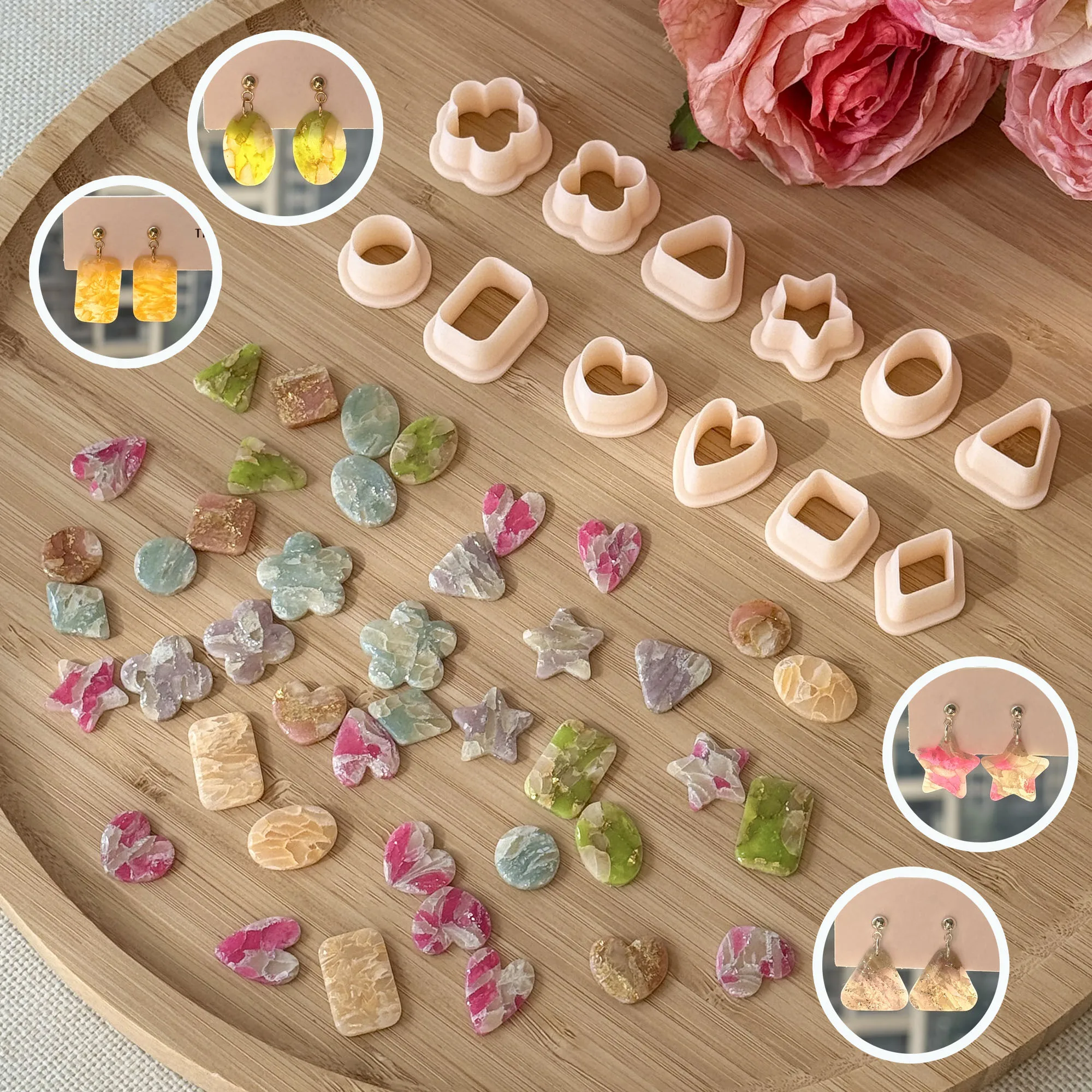12Pcs/Set Simple geometric patterns Shaped Polymer Clay Cutters Circle/Square/Triangle/Rectangle/Pentagram/Heart For DIY Earring