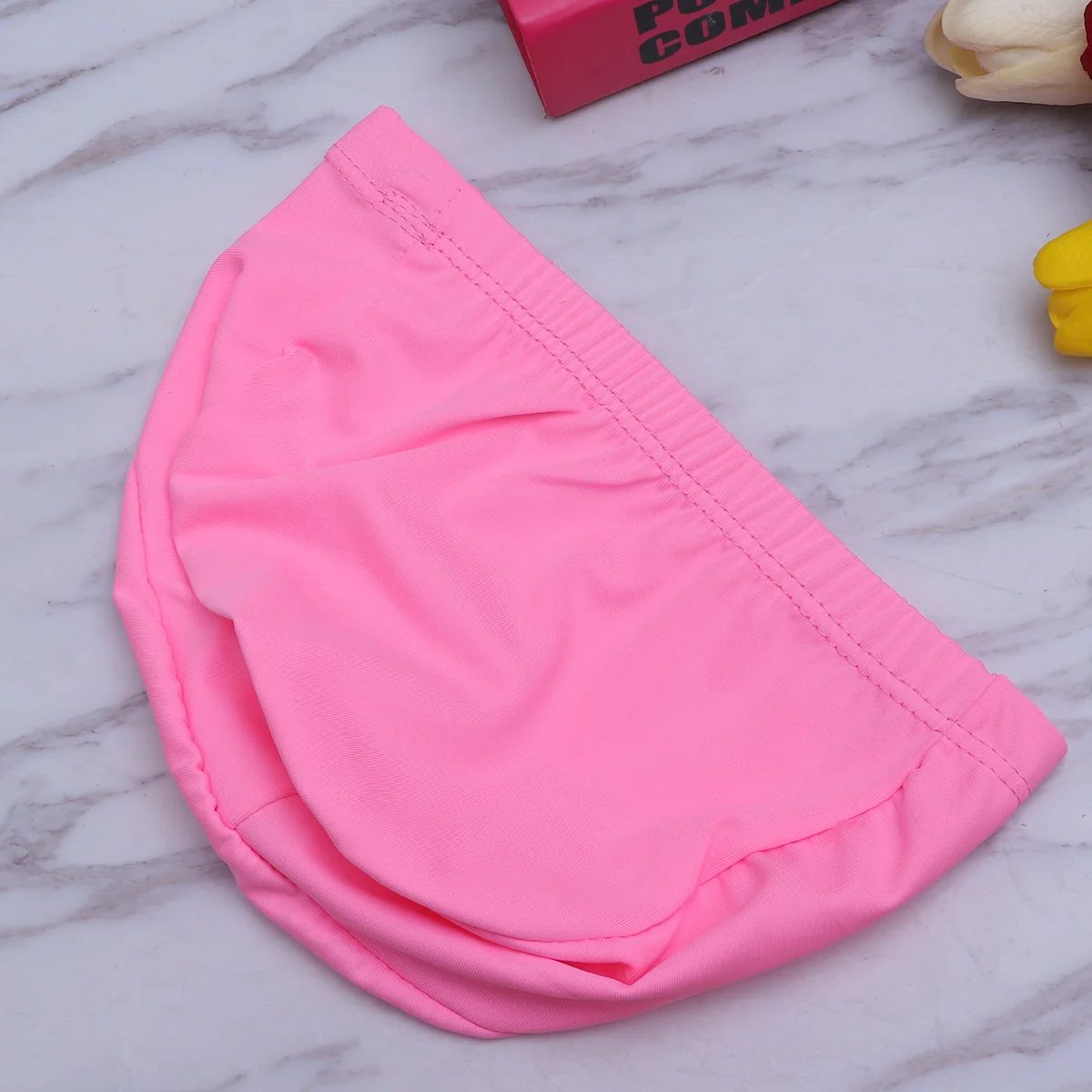 

Solid Color Swim Cap Polyester Elastic Fabric Non-Waterproof Reusable Anti-Slip Bathing Hat For Women Men Swimming