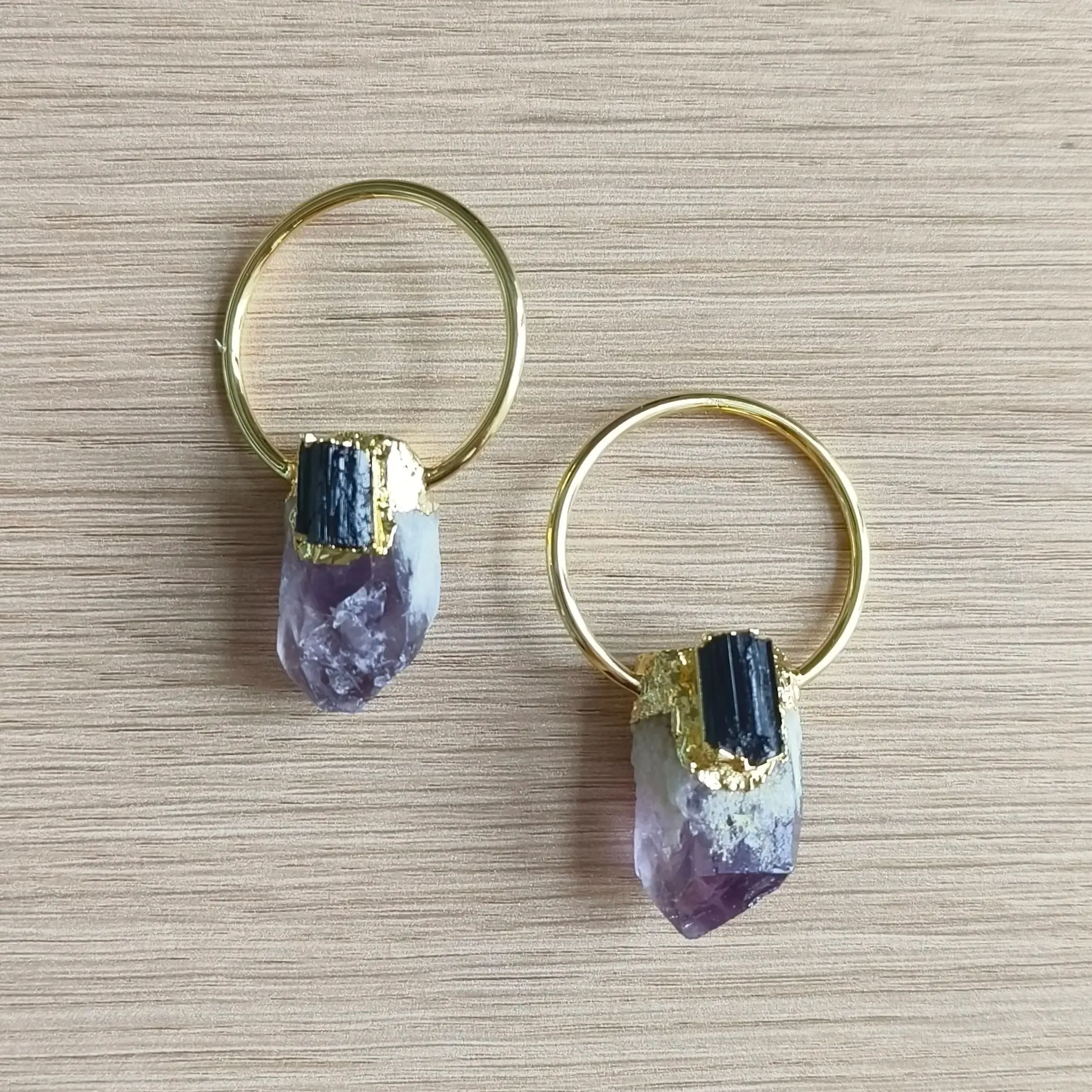 

WT-P1624 Gorgeous Purple Stone Pendant A-methyst With Black Tourmaline Charm Pendant Fashion Jewelry Pendant With Big Ring