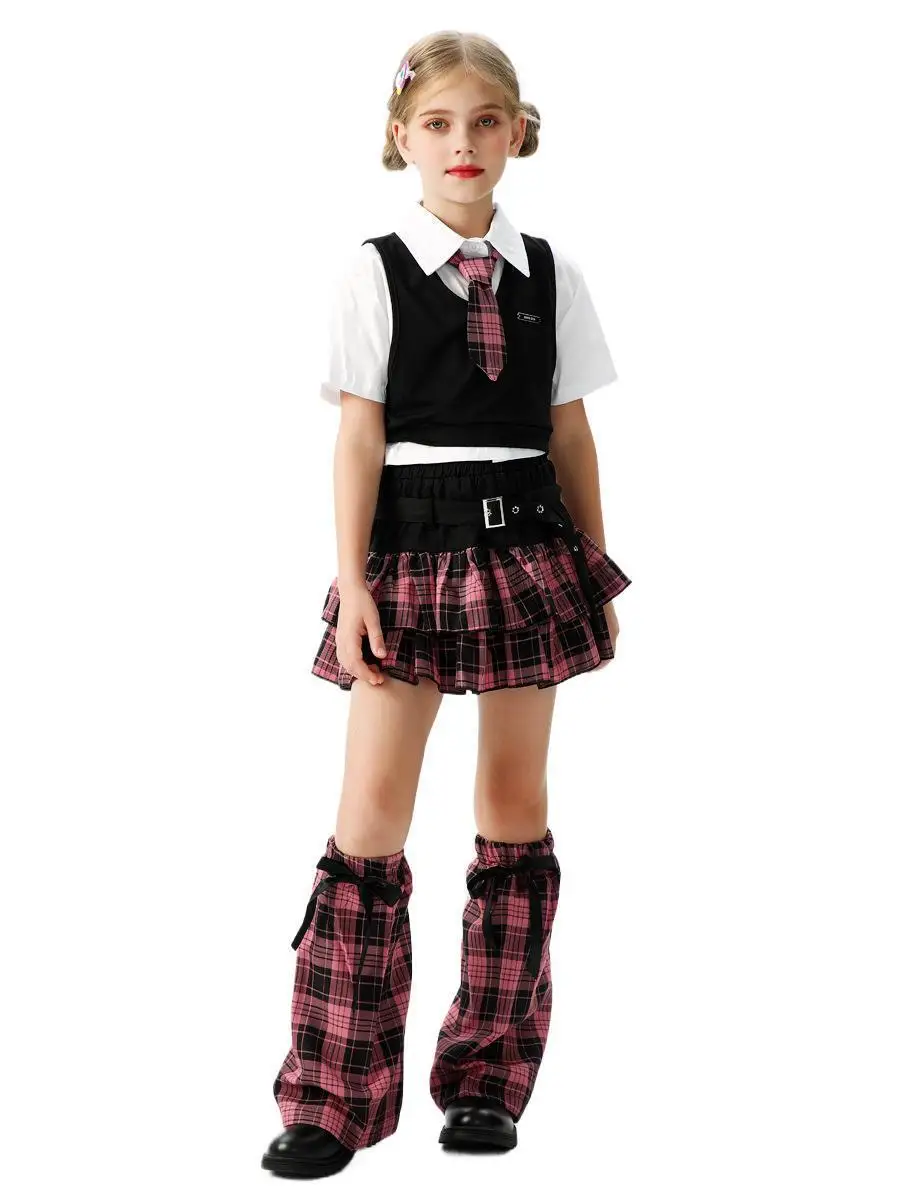 2025 Children's Clothing American Campus Sweetheart Student Clothing School Uniform British Checkered Set Girls' Jazz Dance