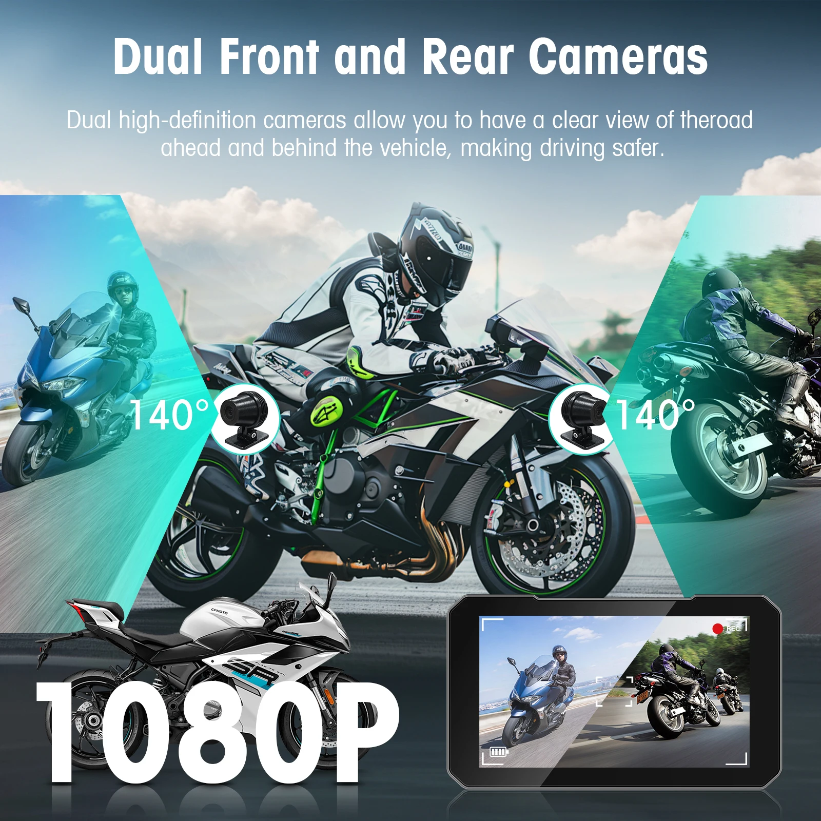 شاشة Ezonetronics مقاس 5 بوصات تعمل باللمس للدراجات النارية CarPlay تدعم تسجيل الكاميرا المزدوجة مع CarPlay اللاسلكي وAndroid Auto IP67 #3