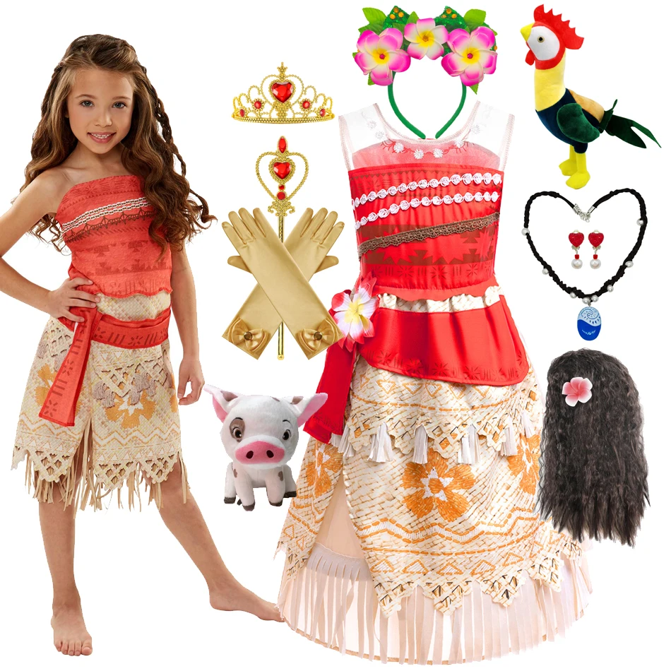 Disney Princess Moana Dress Up Party Cosplay Costume Little Girl Princess Fancy Halloween Clothes Children Vaiana 2pcs Outfit