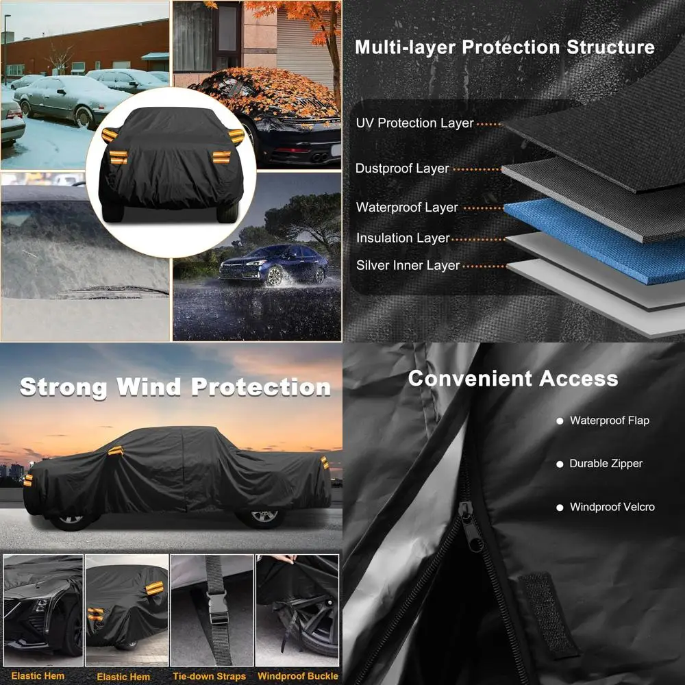 

All-Weather 420D Oxford Truck Cover, Waterproof 6000Pa Hail Protection for Ford F150, GMC Sierra, Dodge Ram 1500 Extended/SuperC