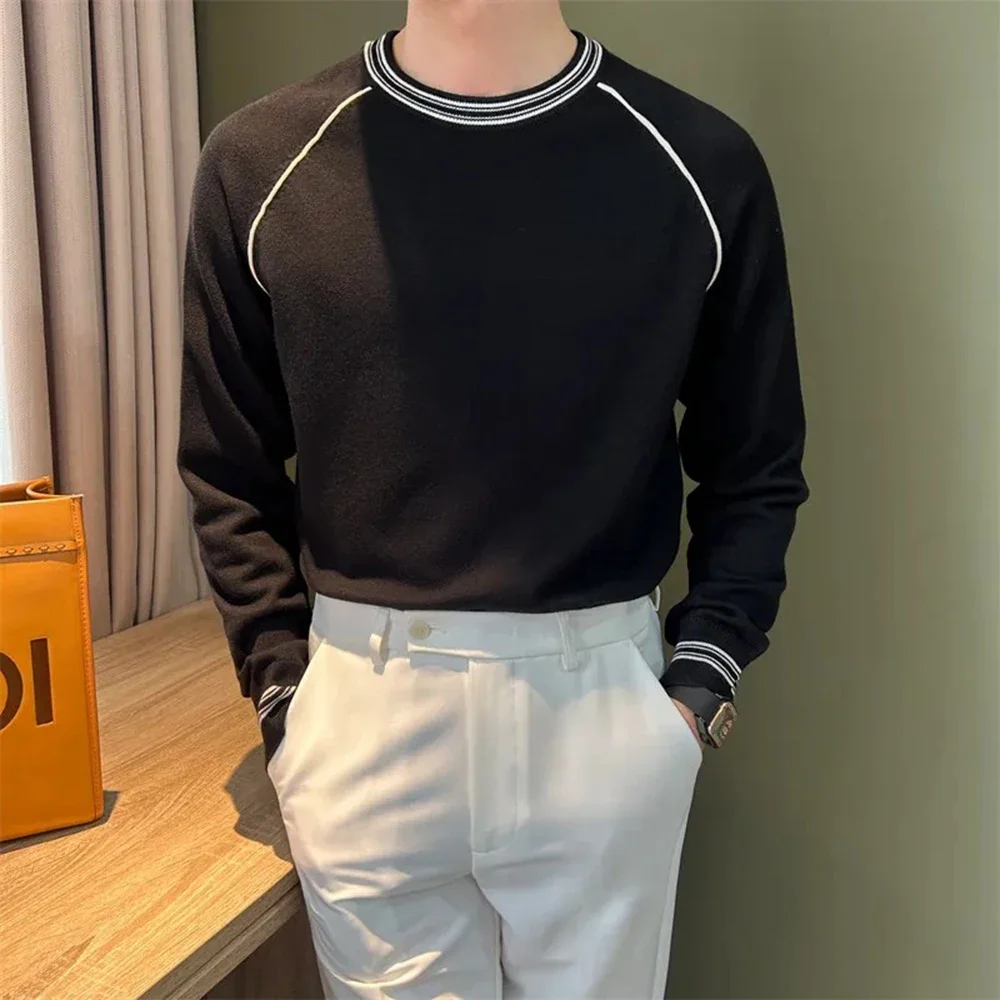 Mens Sweater Striped Contrast Color Casual Knit Sweater Spring Fashion Campus Youth  Sports Long-Sleeve Top Men'S Clothing