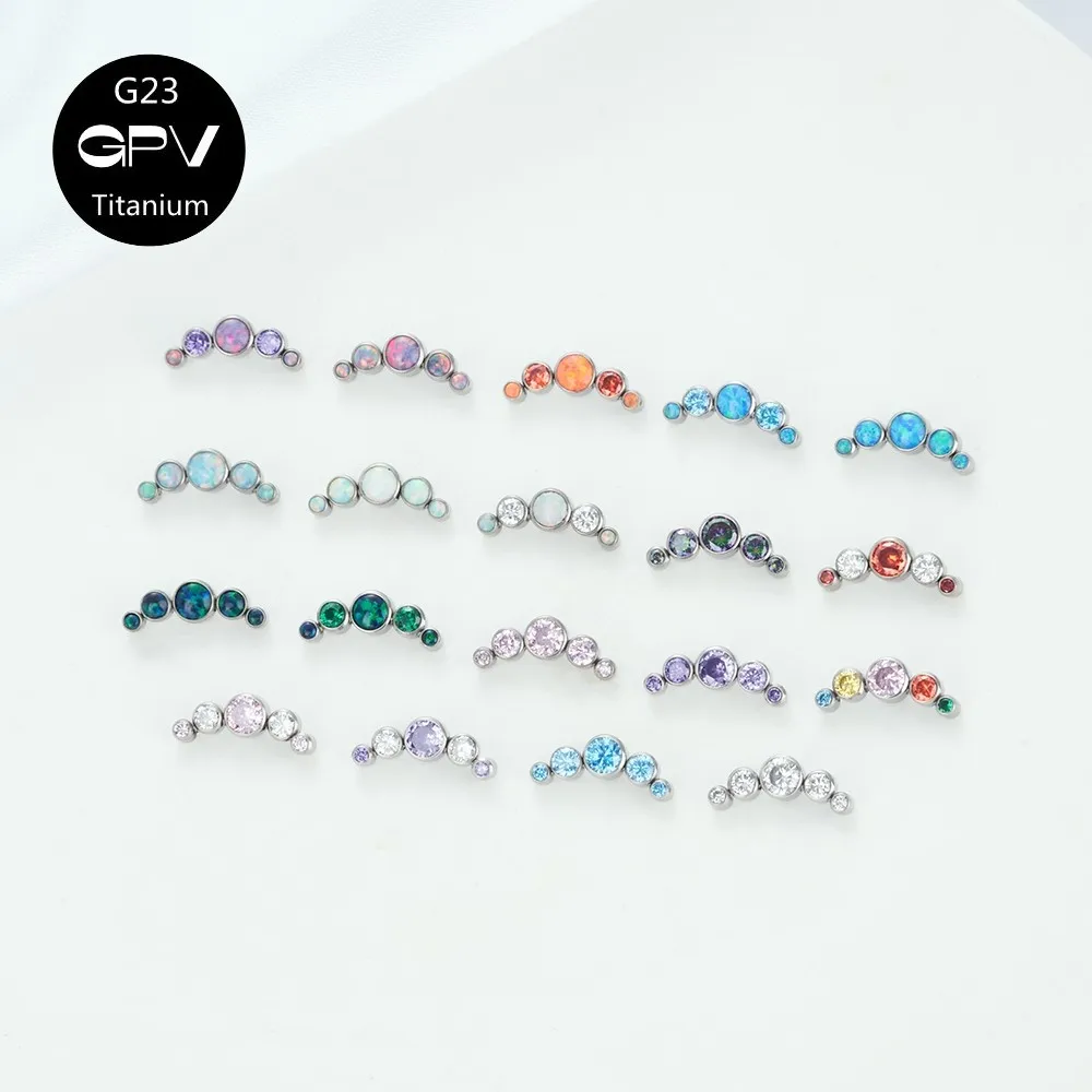 Pendientes de titanio G23, joyería Piercing de ópalo de circón en 25 colores opcionales, barra de fiesta para mujer, perno de cartílago de oreja a la moda