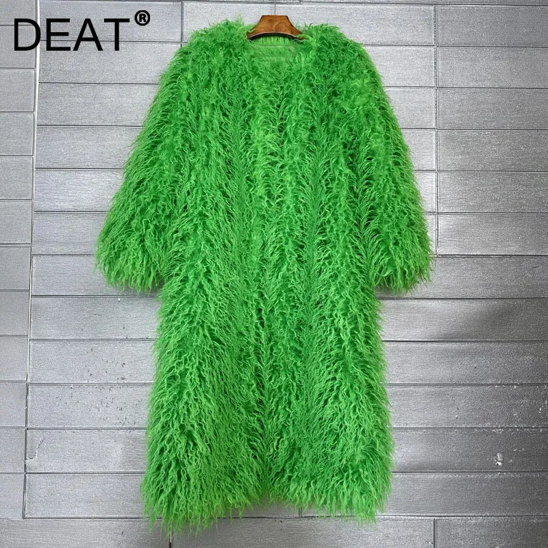 DEAT 2025, Winter Neue Mode Faux Pelz Langen Mantel Für Frauen Vielseitig High-end-Stil Einfarbig Graben Weibliche 11A06477