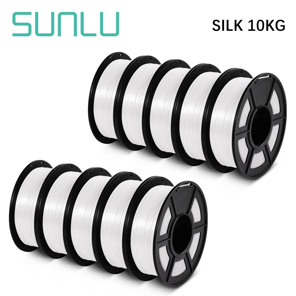 SUNLU SILK PLA 3D Filament 10 Rolls 1.75MM 1KG Close To SILK Effect No Bubble Eco-Friendly Non-Toxtic Clogging Free FDM Printer