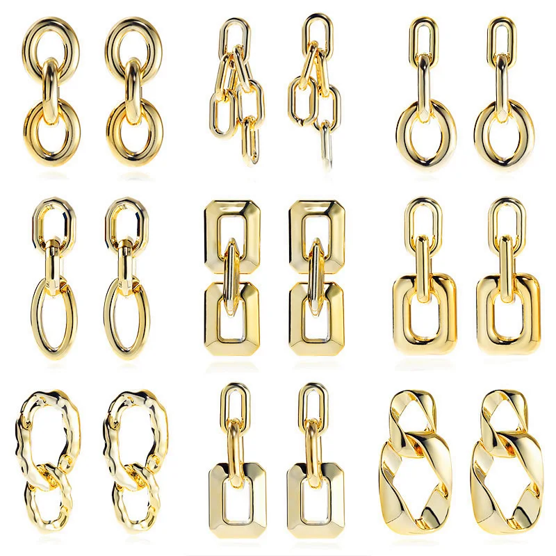 FishSheep Vintage Gold Color Geometric Acrylic Drop Earrings for Women Resin CCB Link Chain Long Hanging Earring 2023 Jewelry