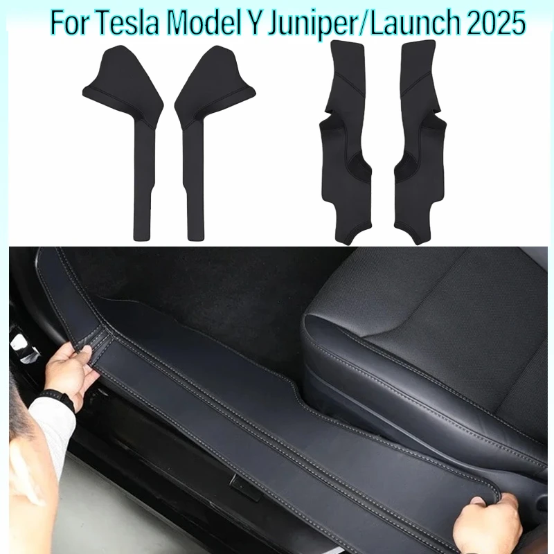 

Для Tesla Model Y Juniper/Launch 2025 кожаная дверная педаль, порог, полоса, автомобильные аксессуары, накладка на порог передней и задней двери, инструменты