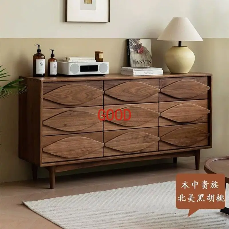 Black Walnut Japanese Style Storage Cabinet Bedroom Simple Bed Front Cabinet Living Room Storage Drawer
