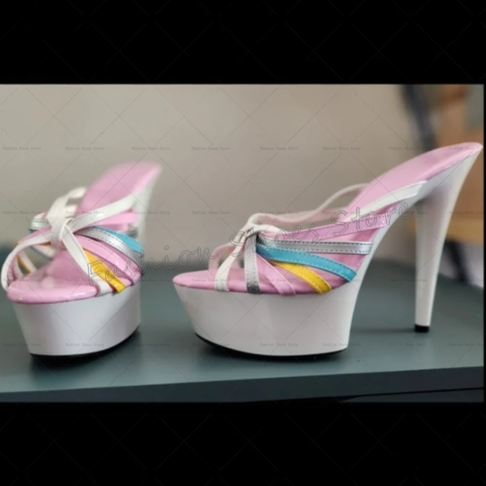 Zapatillas de plataforma con correa cruzada colorida Para Mujer, Zapatos con punta abierta, tacones altos, fiesta, banquete, citas, 2025
