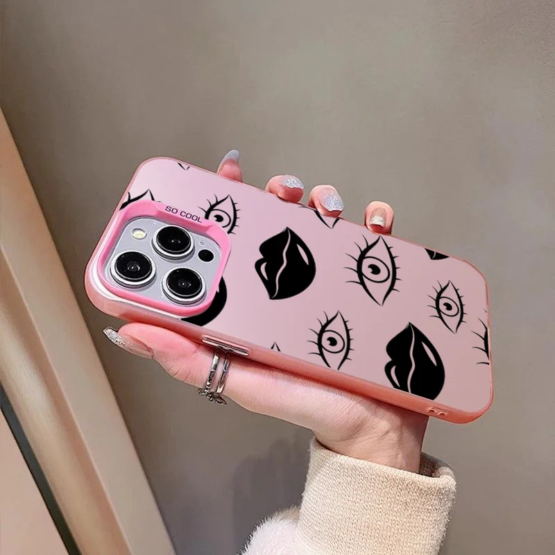 Eyes and Lips Pattern Design Illustration Fashionable Phone Case For iPhone 16 Pro Max 15 Plus 14 13 12 11 XR X XS 8 7 Cover