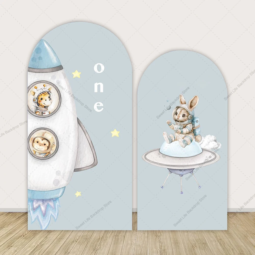 

Cartoon Animal Astronaut Arch Backdrop Cover Girls Boys Baby 1st Birthday Party Arch Background Decoration