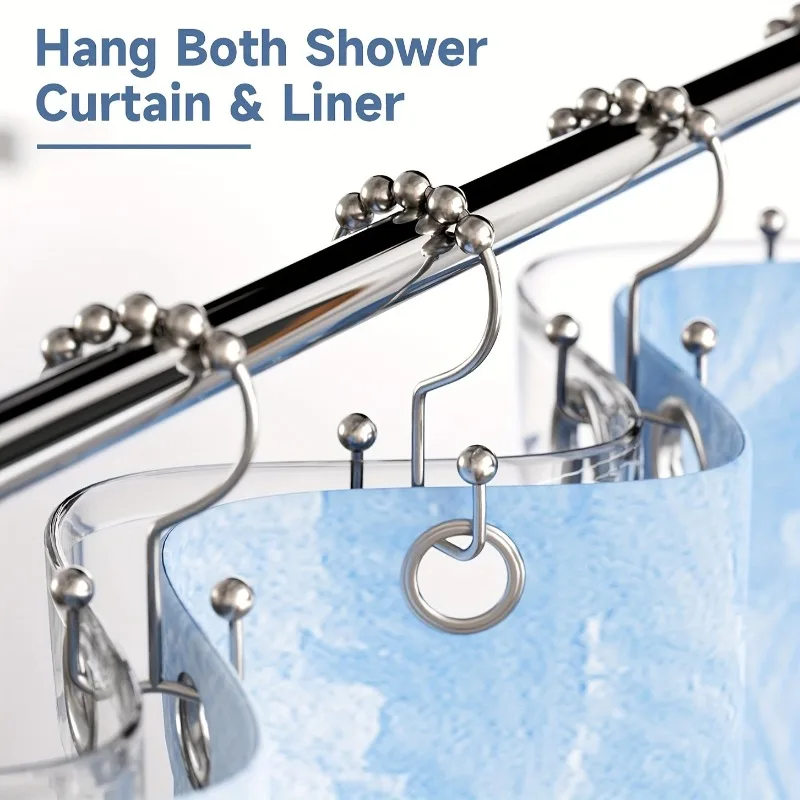 5PCS Nickel Shower Curtain Hooks,Non-slip Double Sliding Rings for Bathroom Shower Rod,for Curtains in Kitchen and Bedroom