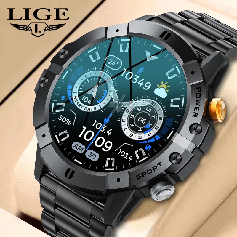 

LIGE Outdoor Sport Smart Watch Men 1.52" HD Screen Bluetooth Call Health Monitor Fitness Tracker 410mAh Large Battery Smartwatch
