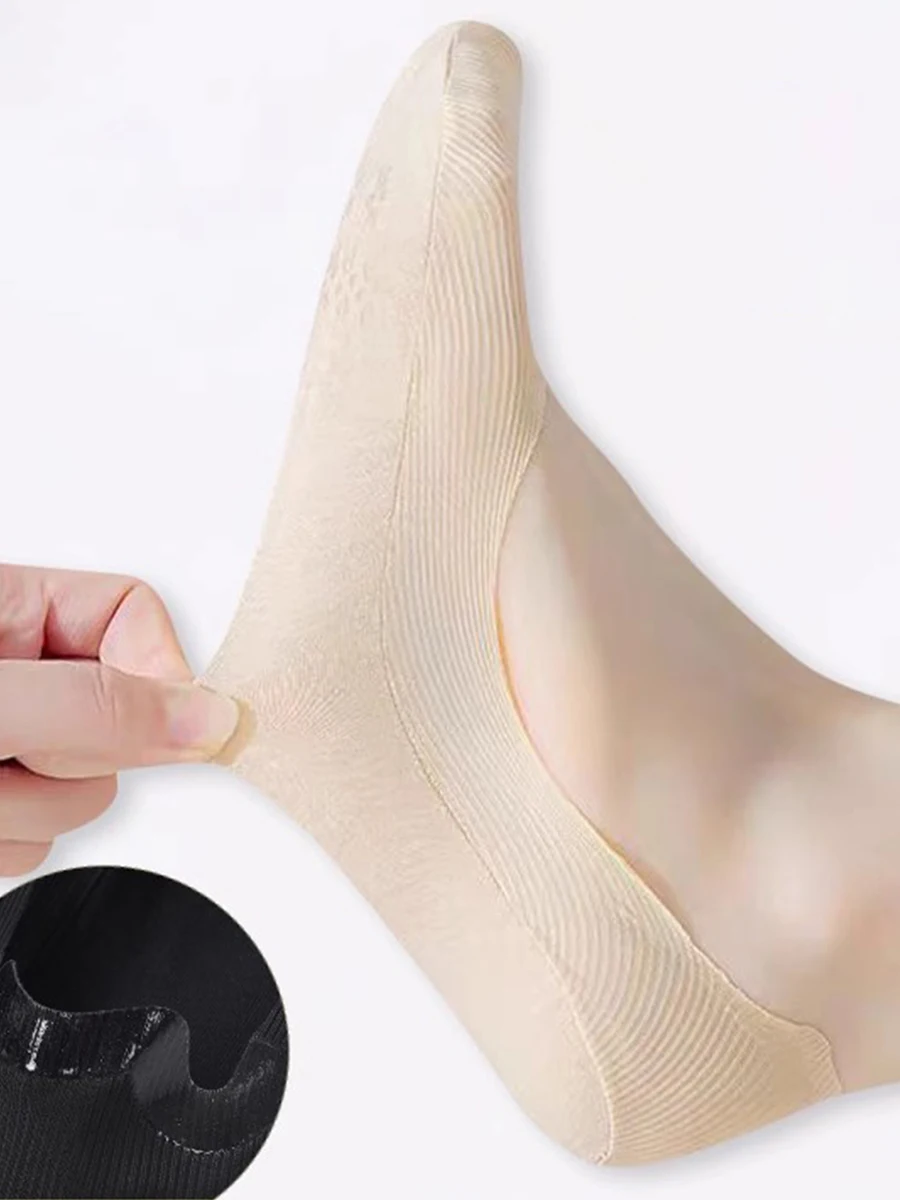 5 Pairs Socks Women's Summer Invisible Short Ankle Foot No-show Low Cut Silicone Non-slip Black Boat Socks image 6