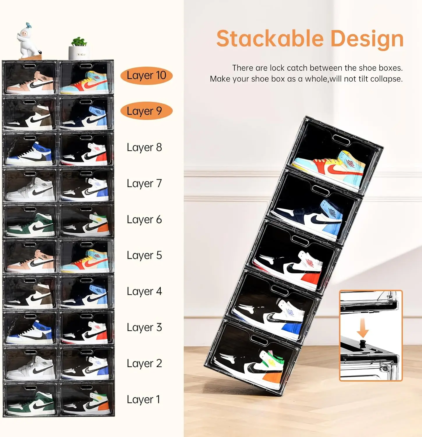 Imagem -06 - Empilhável Shoe Storage Organizer com Tampas Drop Side Shoe Containers para Entrywaysneaker Storage Grande Novo Pack f