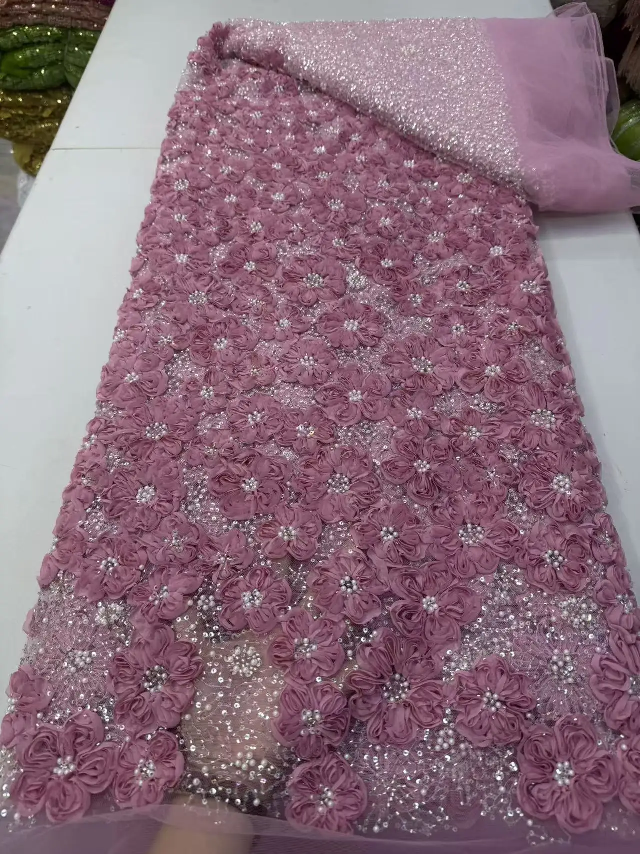 Nigerian Sequins Tulle Lace Fabric High-Quality Embroidery 5 Yards African Net Cloth for Prom Dresses Beads 2026