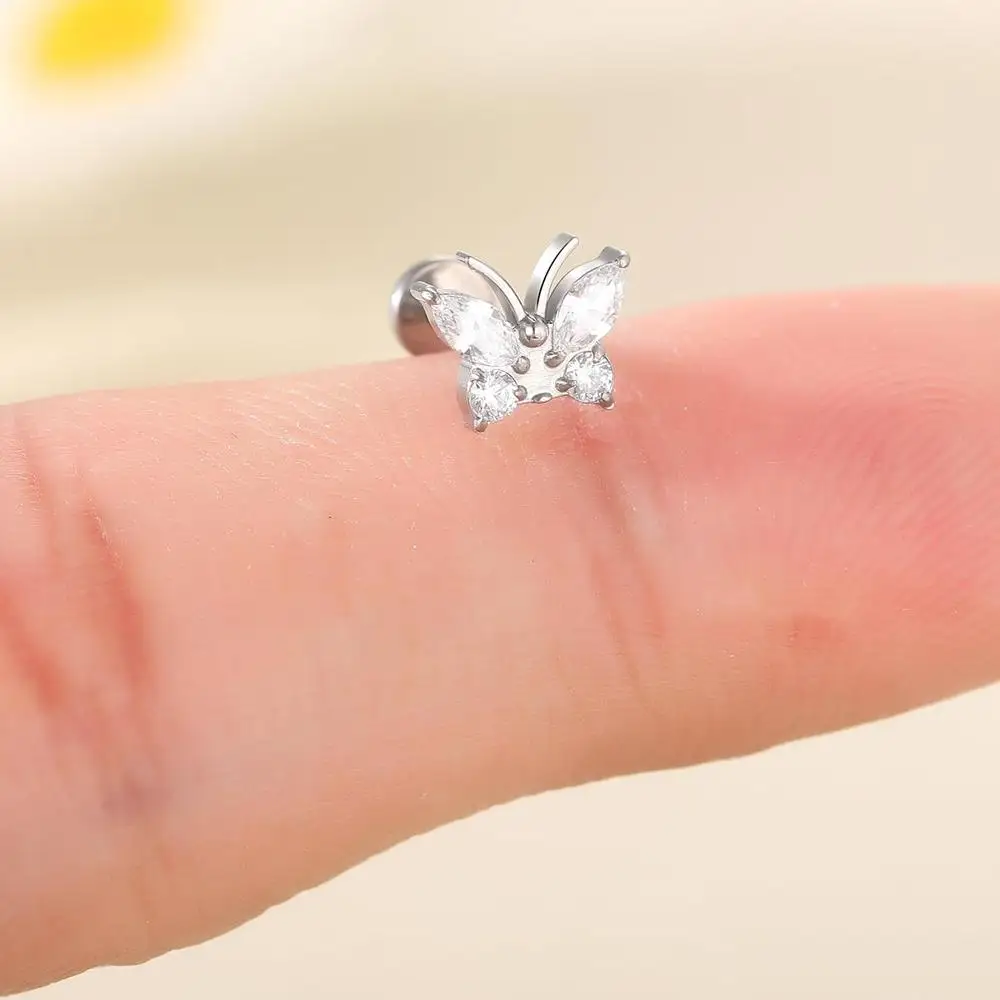 16 جرام G23 التيتانيوم فراشة Labret مونرو الشفاه خواتم ترصيع اللولب الغضروف الزنمة مسمار ثقب المجوهرات