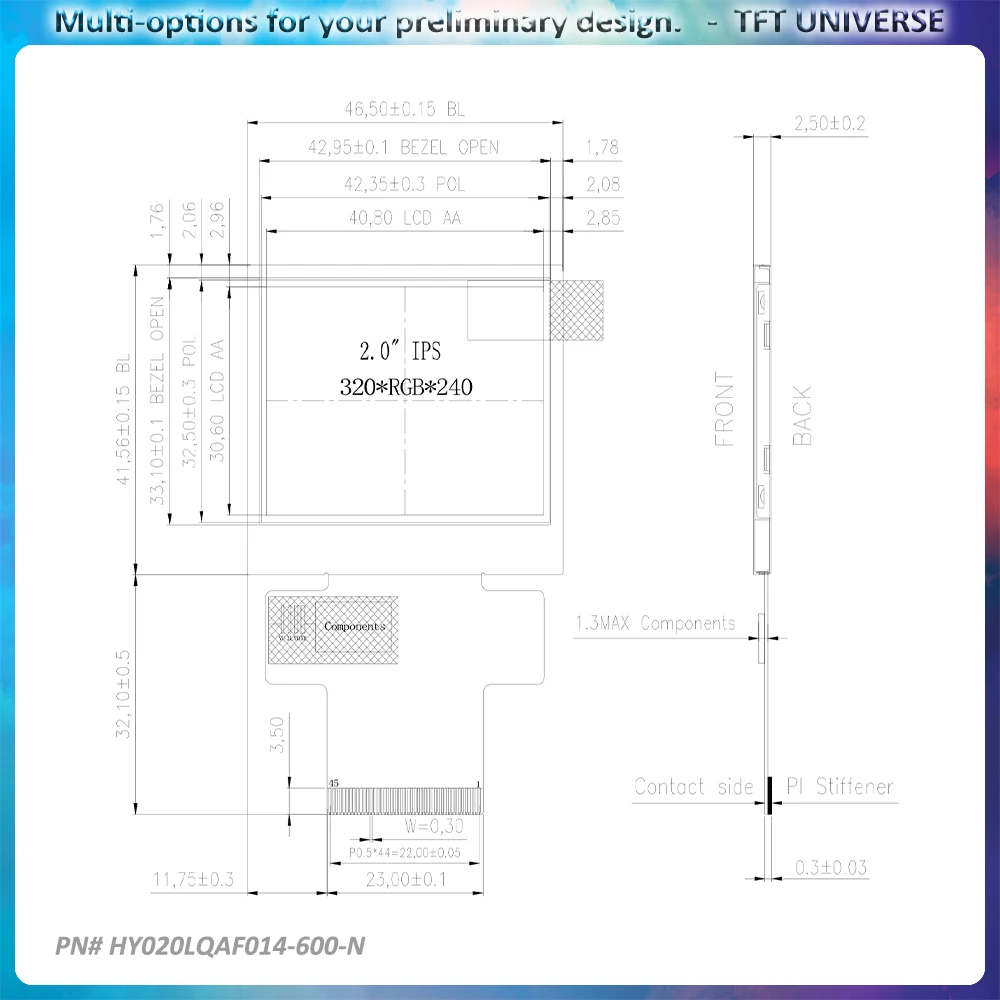 2inch TFT LCD display in landscape 320x240 with MCU/SPI/RGB 600cd brightness all viewing angle IPS screen ILI9342 controller