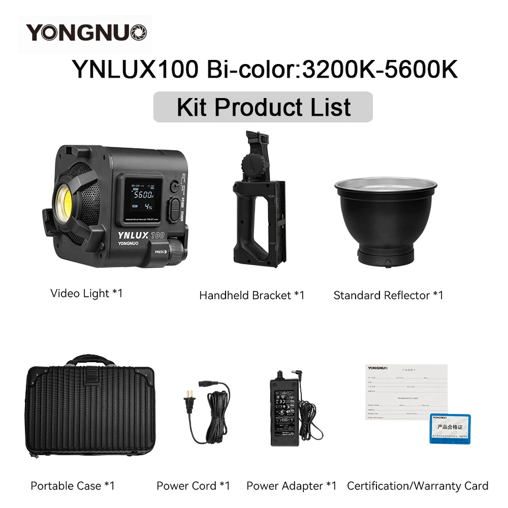 YongNuo YNLUX100 Bi-color Video Light White Photography Fill Lights Portable Handheld for Outdoor Shooting Live Short Video Lamp