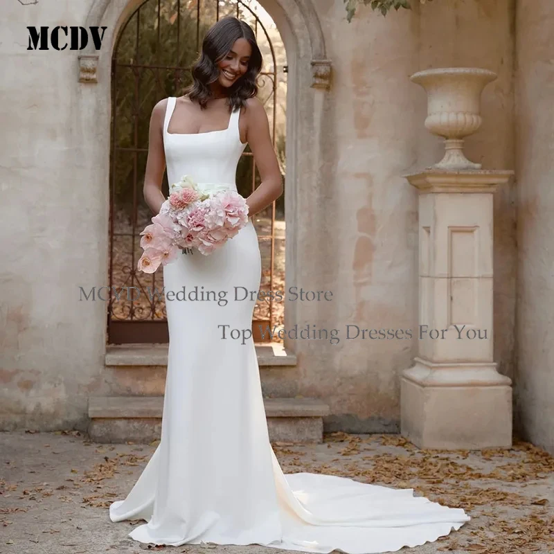 Vintage Mermaid Wedding Dress 2026 Backless Square Collar Spaghetti Strap Sexy Women Bride Gown Customized Bridesmaid Dress