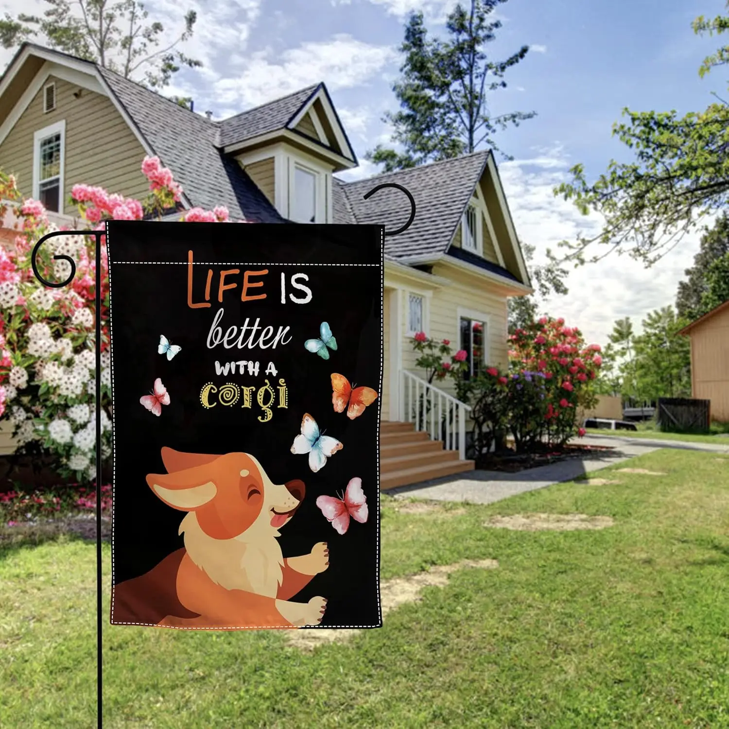 Dog Garden Flag Corgi Yard Flag Butterfly Garden Flags Garden Flag Dogs Welcome Corgi Yard Sign Yard Flag Welcome Dog Garden zzo