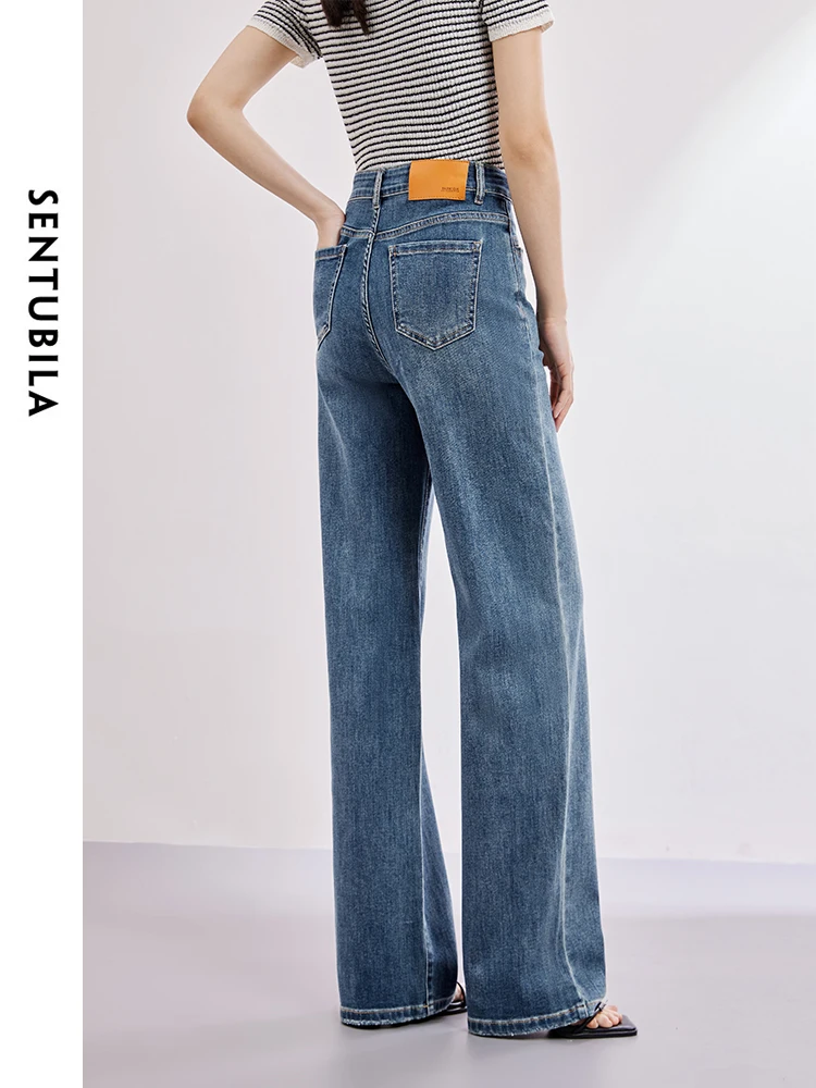 SENTUBILA Cotton 100% Straight Wide Leg Jeans 2024 Spring Fashion Comfort Washed Denim Pant Casual Womans Trousers W41N53686