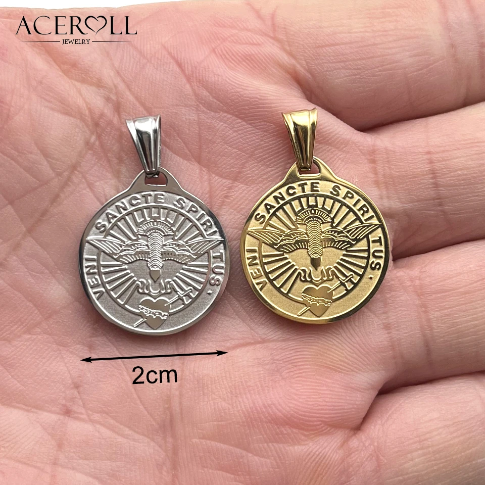 ACEROLL Stainless Steel Pendant of Come Holy Spirit Medal For Catholic