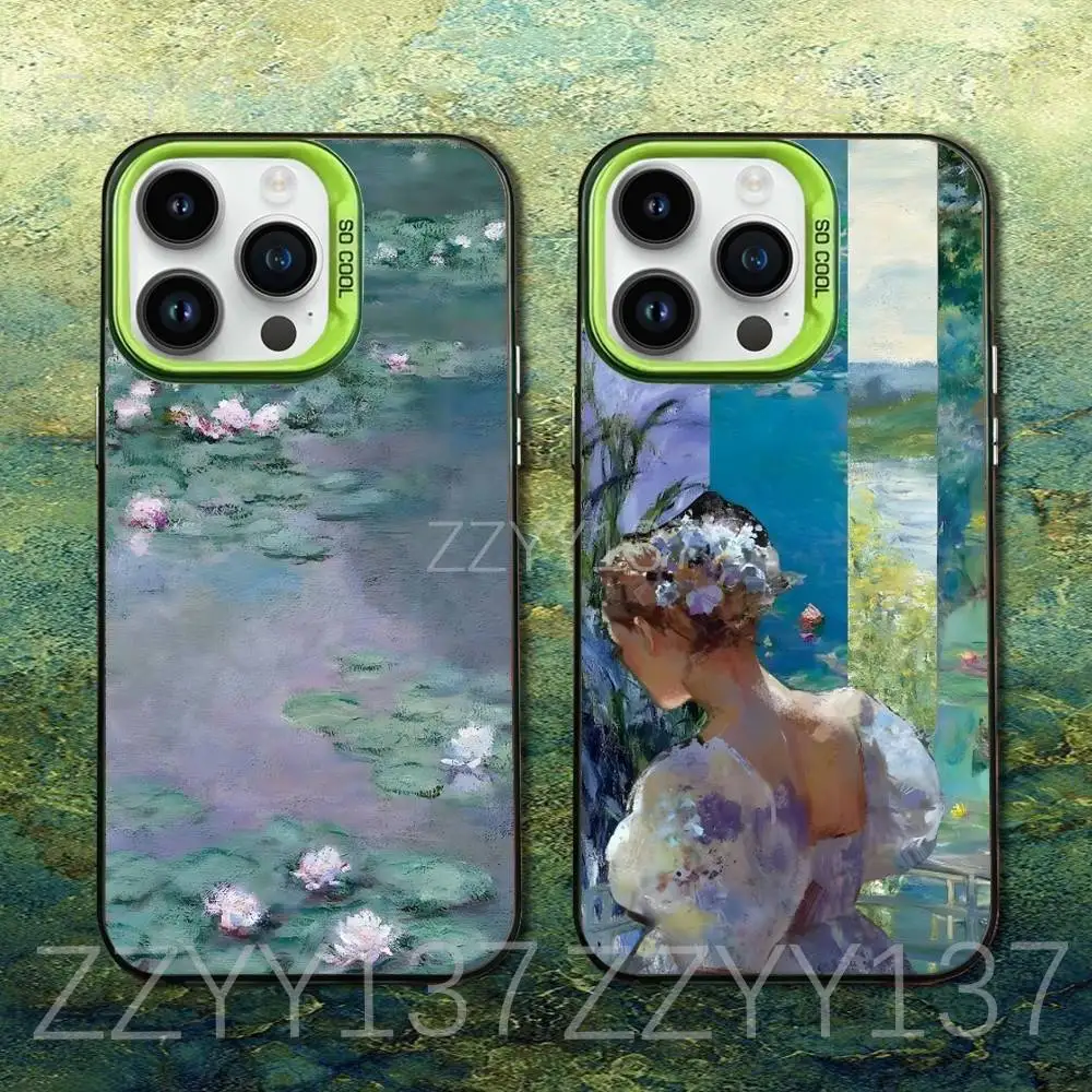 

Paintings Monet Claudes Phone Case For iPhone 16,15,14,13,12,11,8,7,Pro,Max,Plus,Mini,XS,SE Candy Matte Shockproof Green Cover