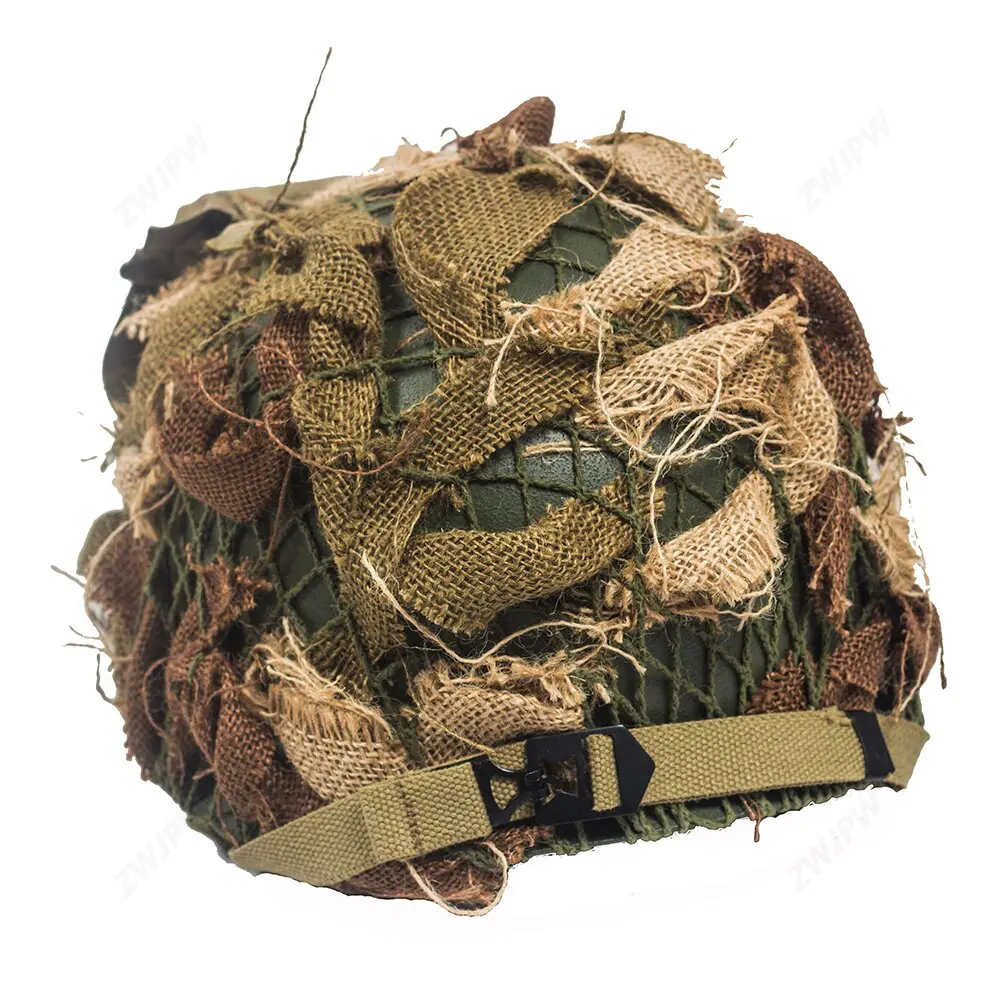 WW2 US ARMY ALRBORNE M1C HELMET WITH AIRBORNE TROOPS AND CAMOUFLAGE NET