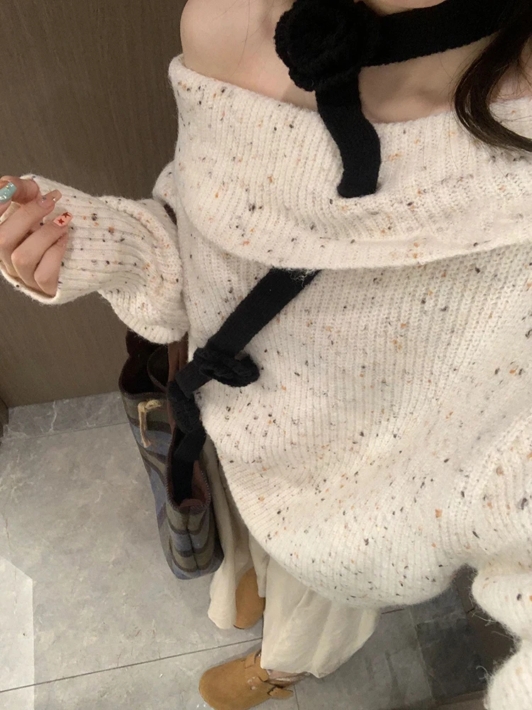 Women Apricot Pullover Knitted Sweater Harajuku 90s Aesthetic Long Sleeve Jumper Sweaters Korean Y2k 2000s Vintage Clothes 2023