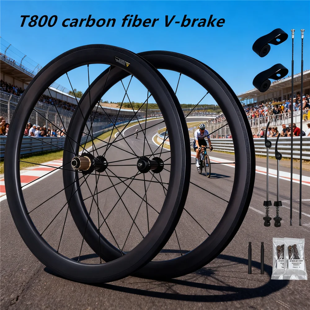 

JIELEI 50mm Ultralight Carbon Fiber Wheelset 1660g Road Rim Brake Wheelset 6 Pawls 20 /24H Spoke v brake HG Freehub