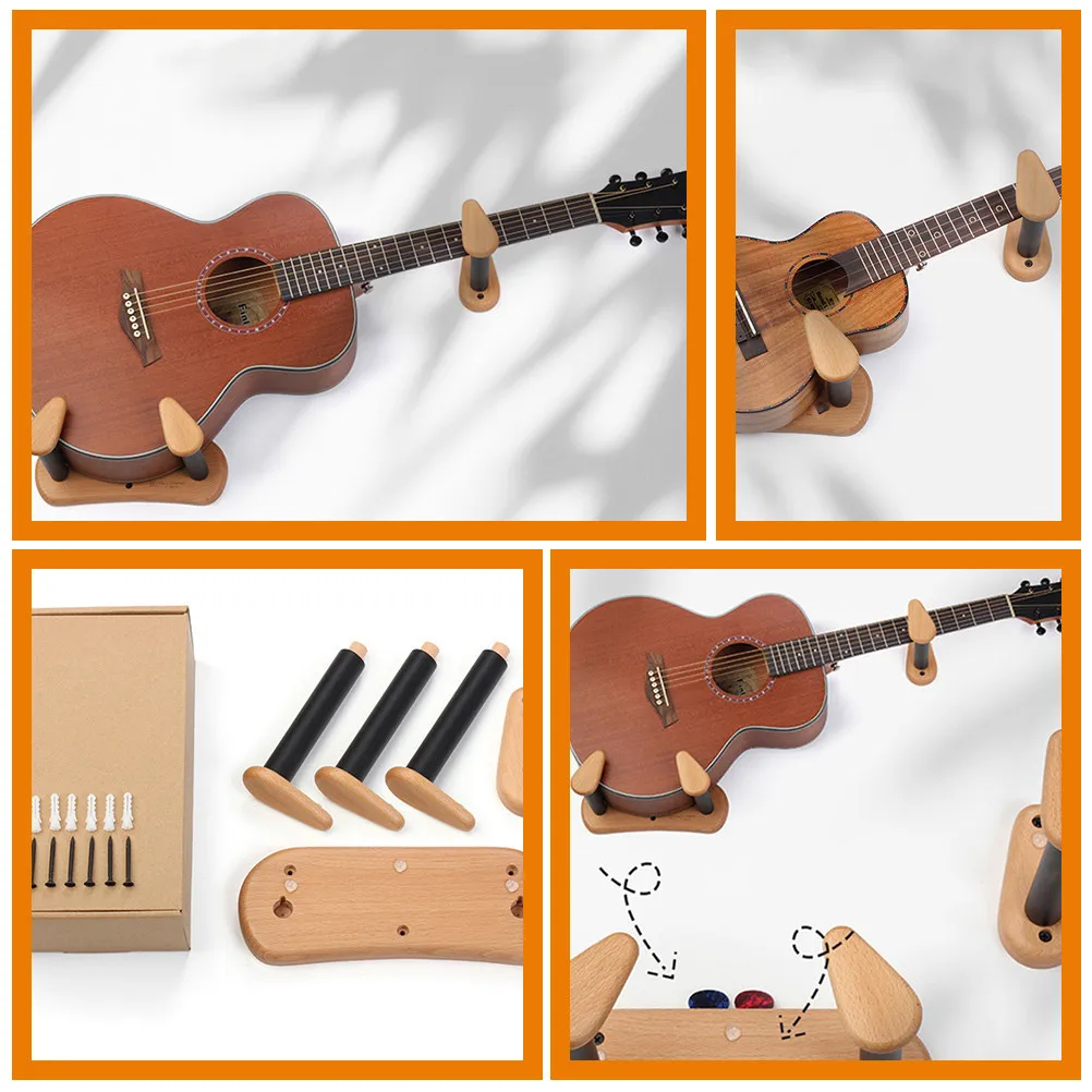 Guitar Acoustic Stand Holder Wall Electric Ukulele Display Halloween Christmas New Year Wooden Guitar Wall Mount Premium