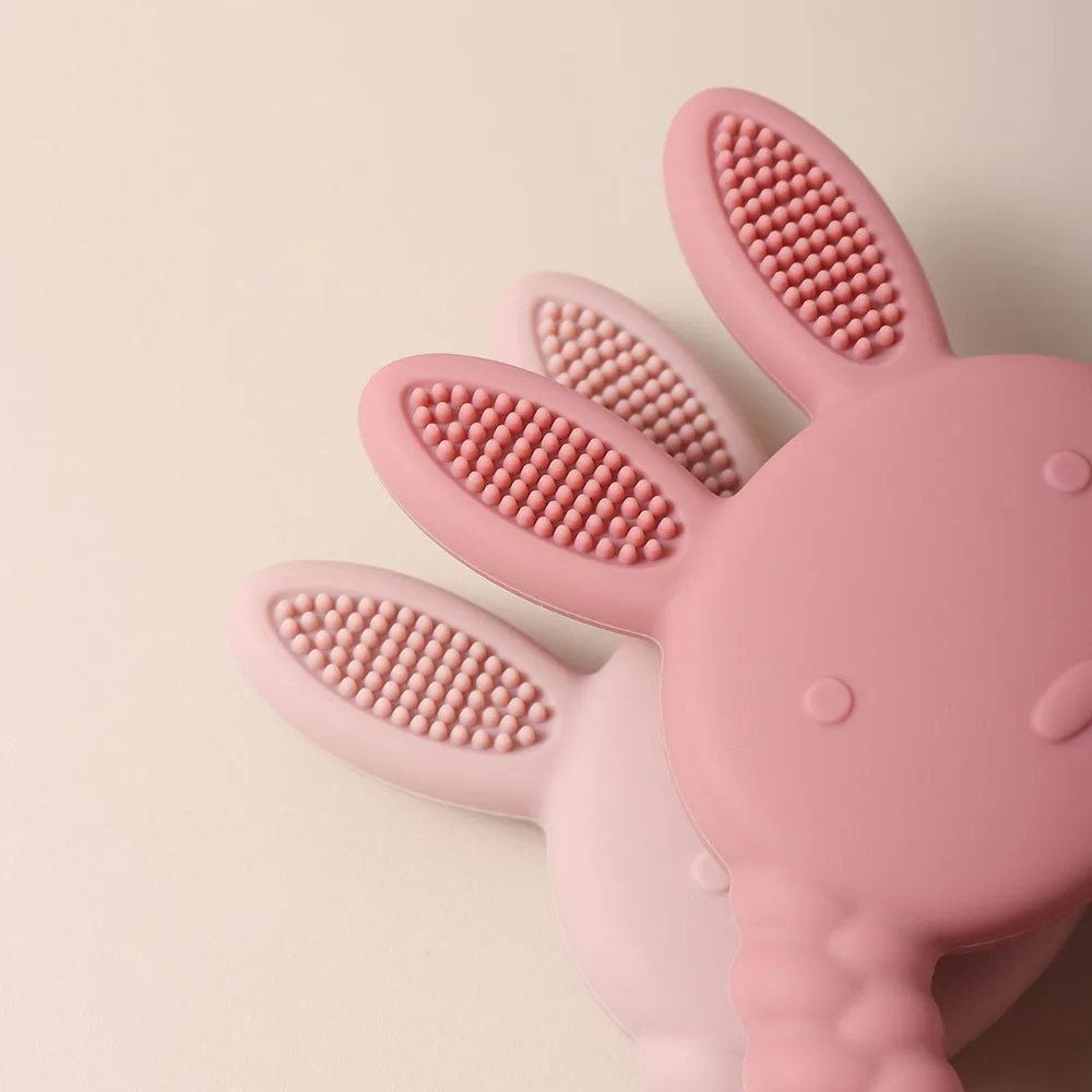 Cute Baby Rabbit Baby Toy Food Grade Safe Silicone Toothbrush bunny Teether Toy Teething Set